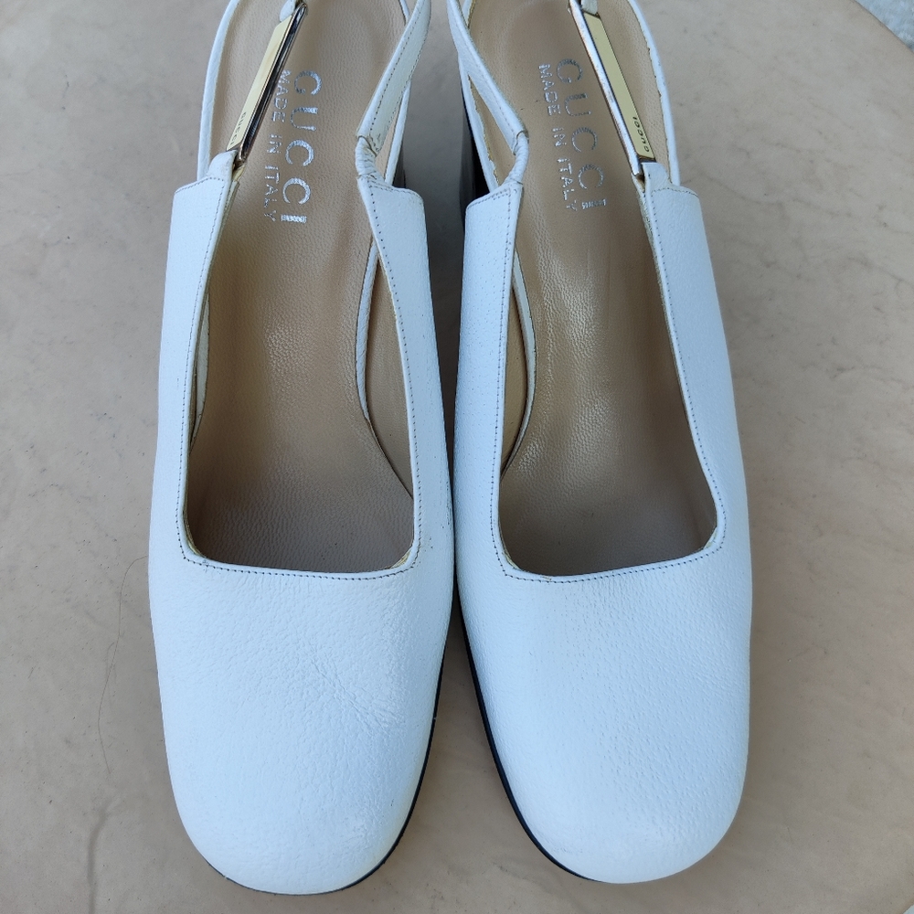 Vintage Gucci white sling back heels, size 8.5